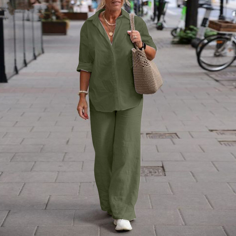 Retro Trousers Shirt Two Piece - đánh giá và giá Shirt Camp Collar