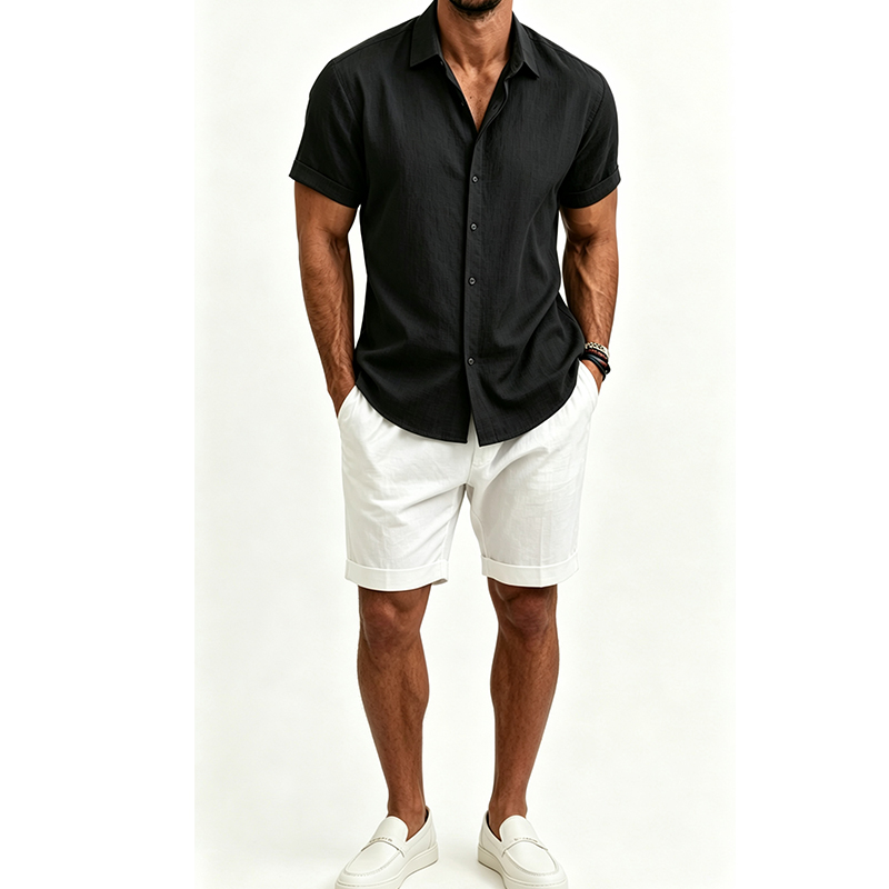 Men's  Cotton Linen Shirt Set  - đánh giá và giá Short Linen Drawstring