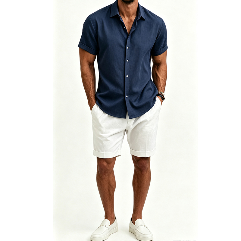 Men's  Cotton Linen Shirt Set  - đánh giá và giá Short Linen Drawstring